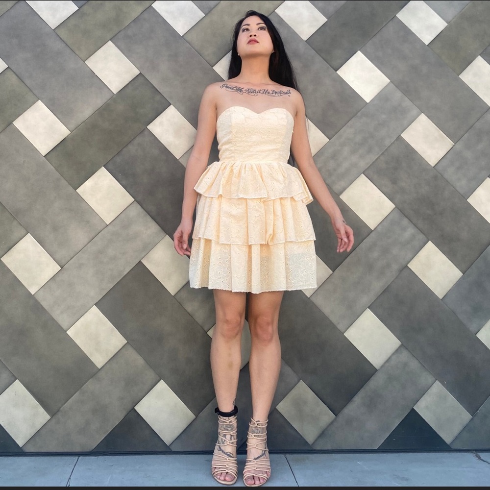 Vintage Inspired Cream Floral Eyelet Tiered Dress